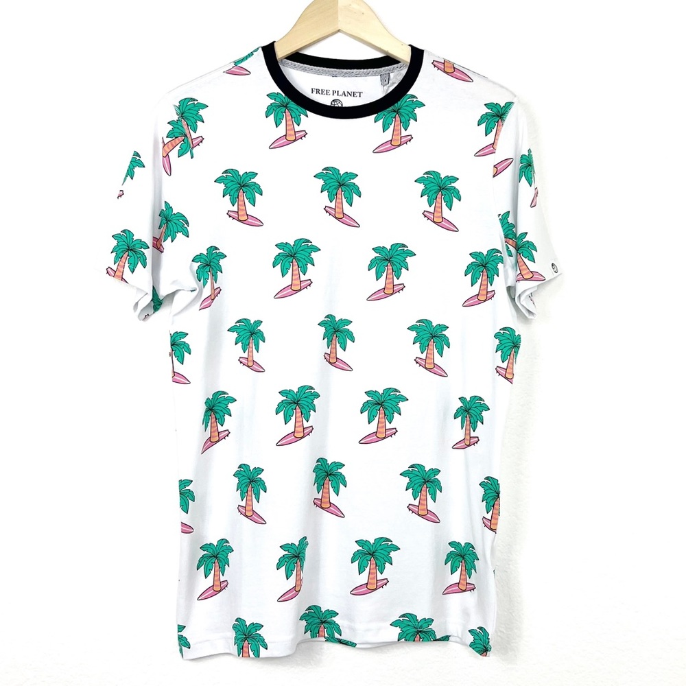 NEW Free Planet Surfing Palm Tree Shirt